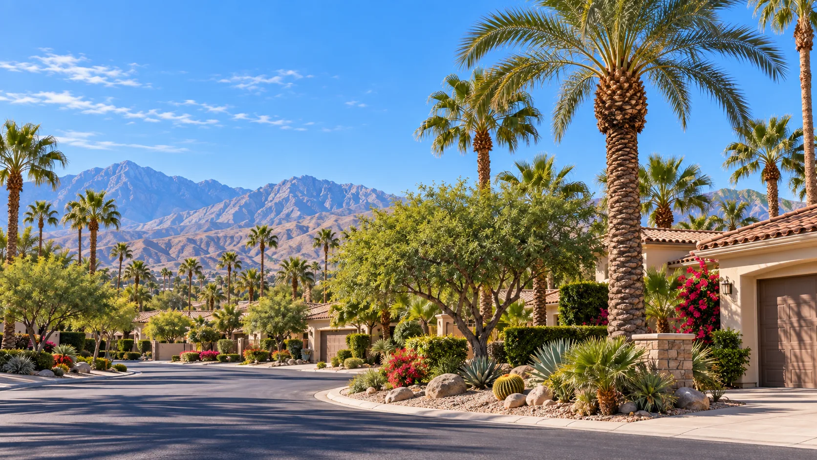 Palm-lined residential neighborhood in the Coachella Valley
